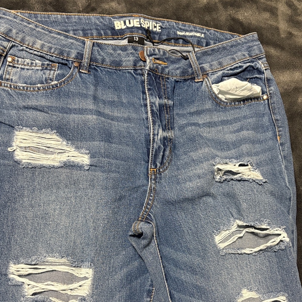 Blue Spice Ripped Denim Jeans in Classic Blue